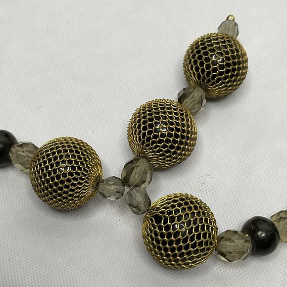 Designer Beaded Necklace & Wire Bracelet Faceted Glass & Wire Mesh Beads Y Drop - Picture 7 of 8